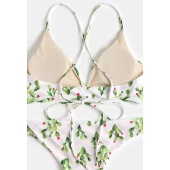 Womens White Cactus Print Bikini Swimsuit Set - Picture 13 of 13